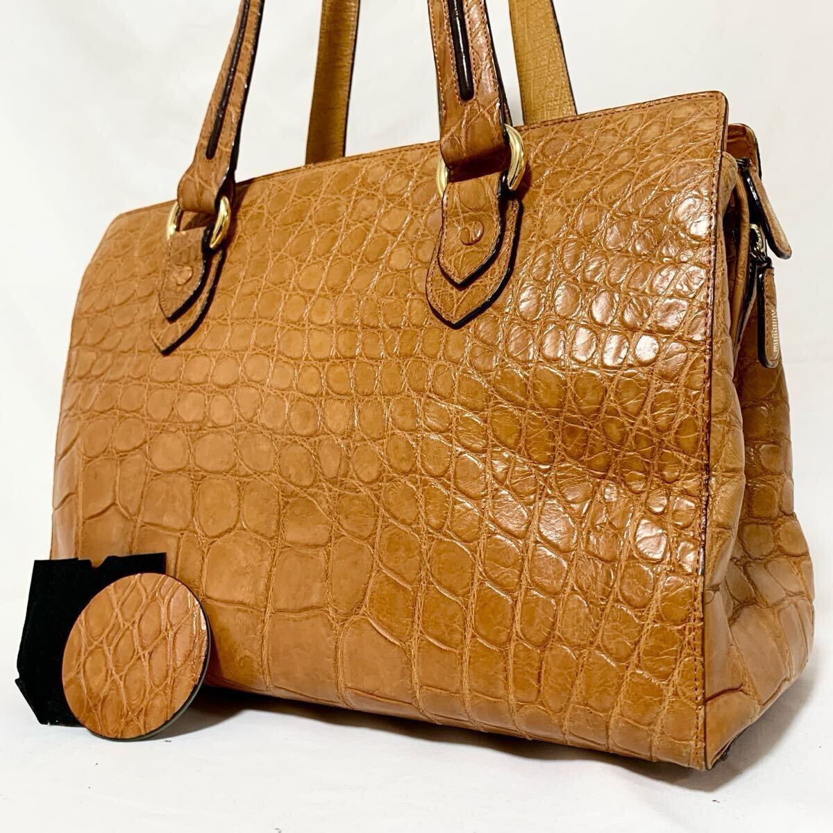 1円 美品 IRV認定 KONIGIN クーニギン クロコダイル ハンド トート バッグ ブラウン 茶 ゴールド金具 ワニ革 肩掛け エキゾチックレザー拍卖