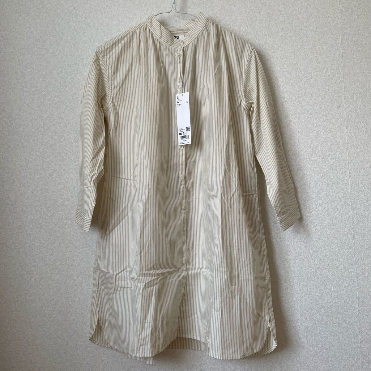 【新品】UNIQLO キッズ ストライプ シャツワンピース 140拍卖