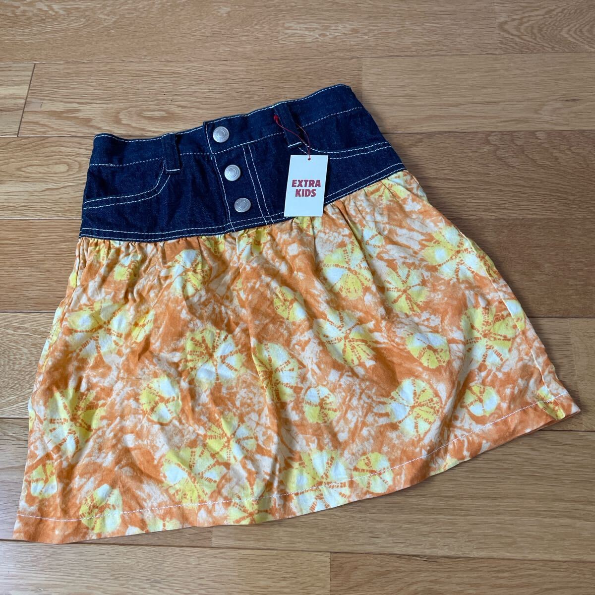 【新品】EXTRA KIDS 切替スカート 100 日本製 オレンジ拍卖