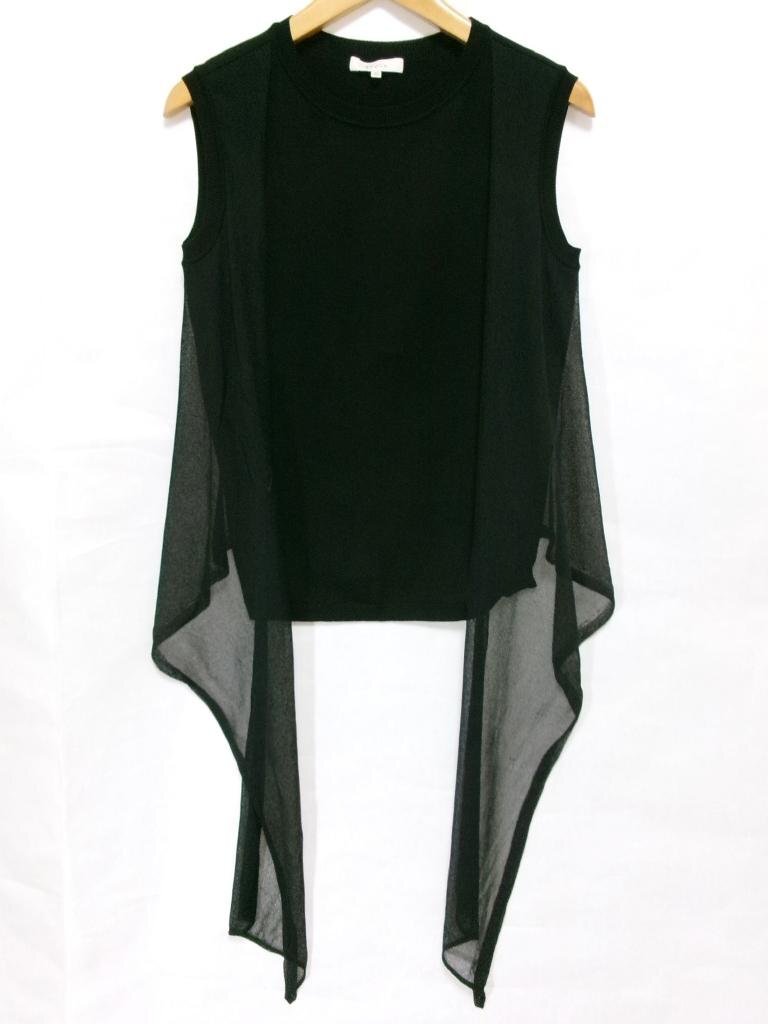 【送料込】 EPOCA エポカ ニット ブラック 黒 無地 ノースリーブ サイド別布レイヤード サイドロンング 日本製 size40 M エレガンス/970867拍卖