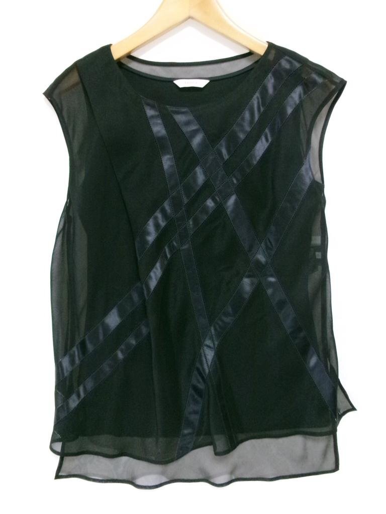 【送料込】 EPOCA エポカ ブラウス ブラック 黒 ノースリーブ シアーブラウス×インナータンクトップ テープ size40 M エレガンス/970864拍卖