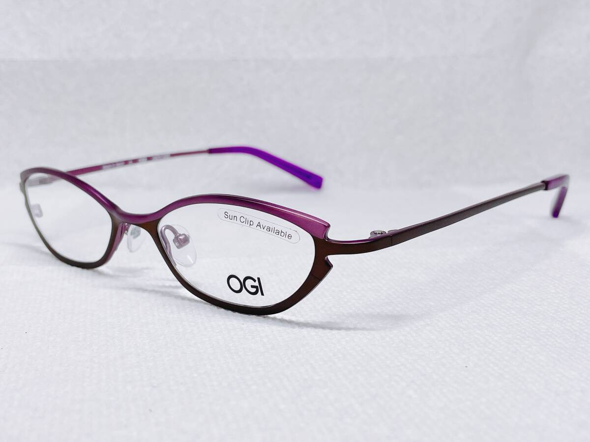 B-481 新品 未使用 ブランド 女性 男性 日本製 チタン OGI 48□17 135 14g フルリム オーバル 紫系 オシャレ 保管品 眼鏡 メガネフレーム拍卖