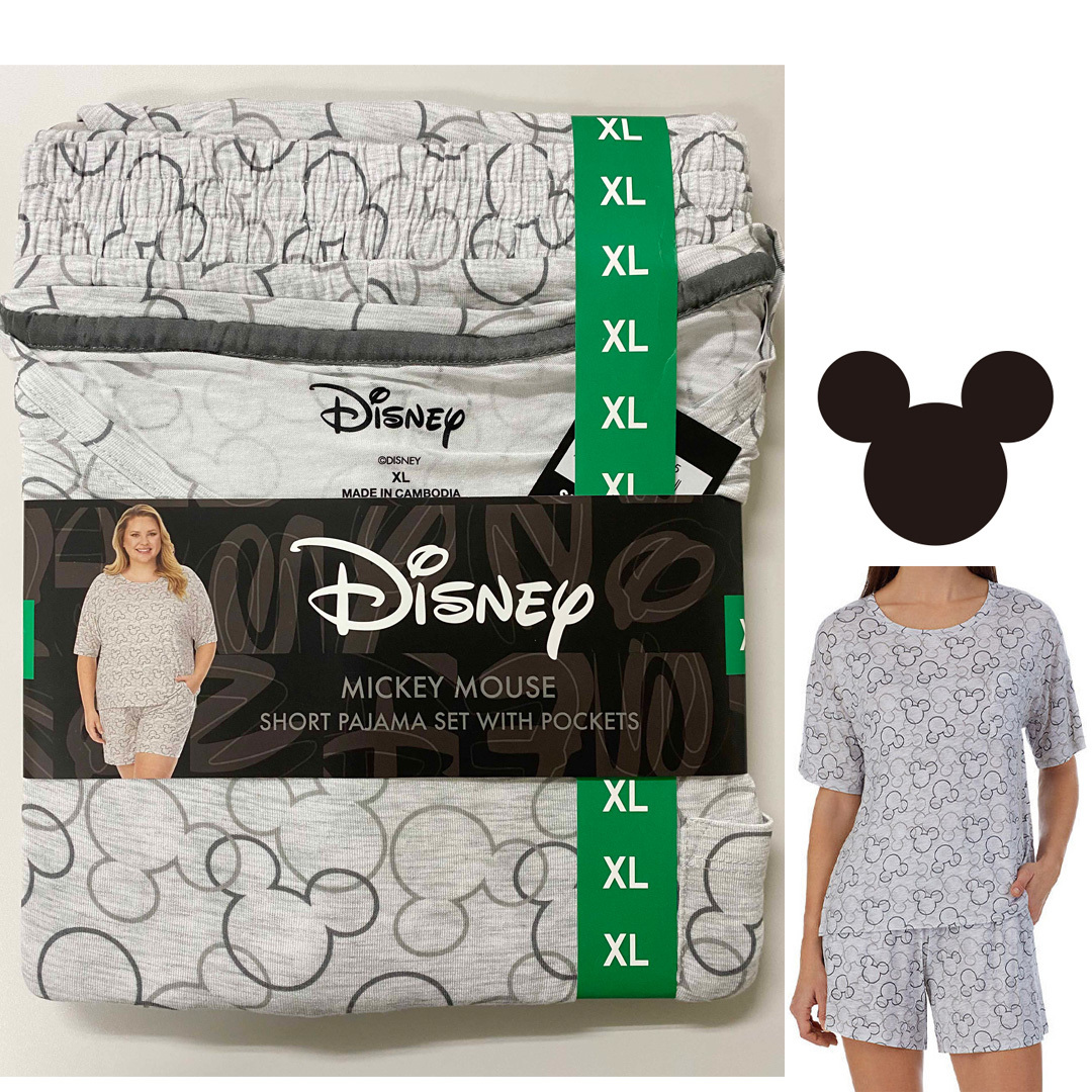 新品 XL ★ コストコ ディズニー レディース パジャマ 上下 セット グレー ミッキーマウス 半袖 Tシャツ ショートパンツ ルームウェア 拍卖
