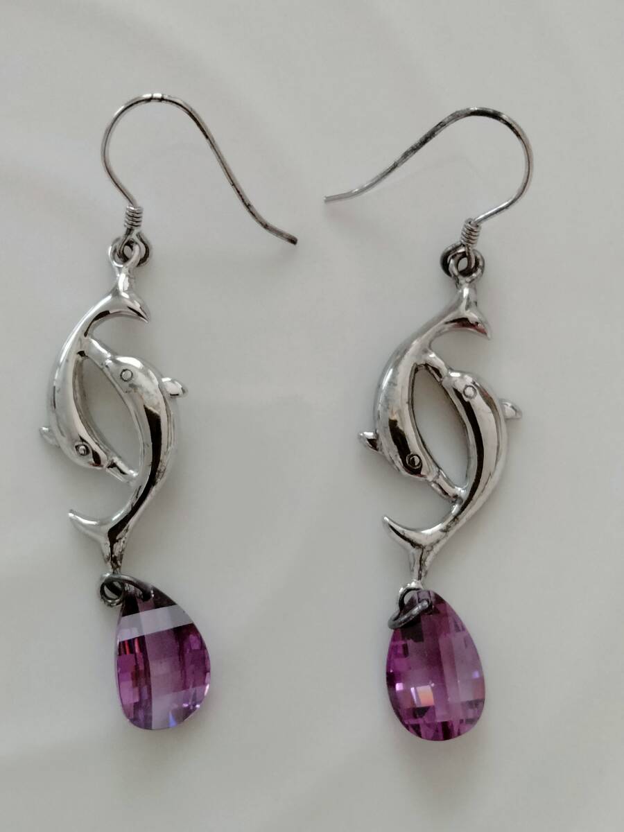 新品一点もの シルバー 可愛いイルカ ストーン デザインロングビアス拍卖