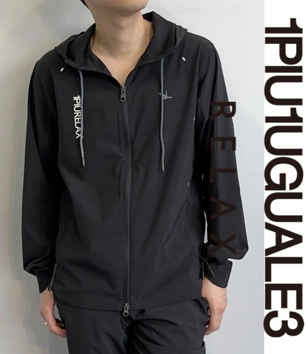 新品タグ付き【1PIU1UGUALE3 RELAX ウノピゥウノ】バックポケット 高機能ジップパーカー 黒 S v7360拍卖