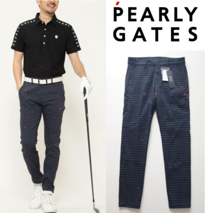 33,000円新品タグ付き【PEARLY GATES パーリーゲイツ】ストレッチ ハート柄 ロングパンツ 紺 4(M) v7354拍卖