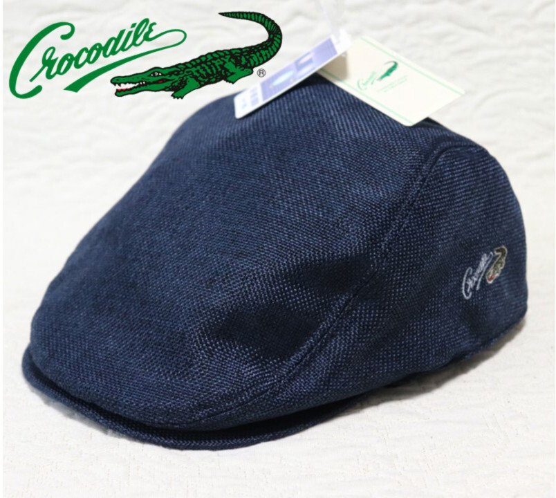 新品タグ付き【CROCODILE クロコダイル】カラミ織 ハンチング帽子 紺 58cm サイズ調節可 v3442拍卖