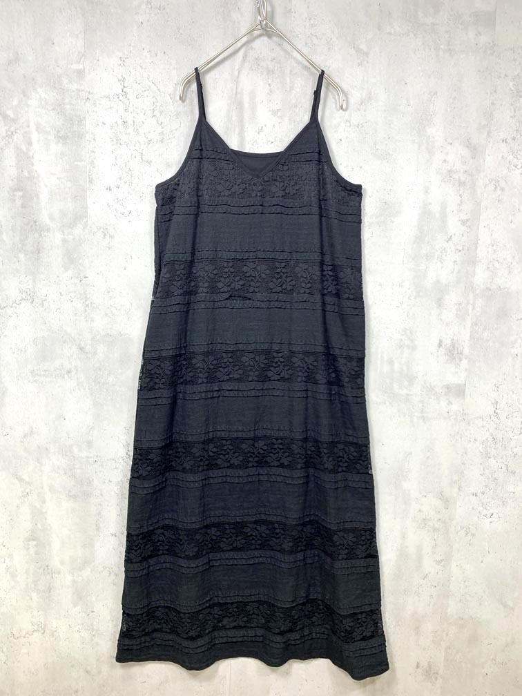 ゆうパケットOK 美品 LAUIR ラウアー 定価7759円 Vネックレースキャミ ワンピース sizeM/黒 ■■拍卖