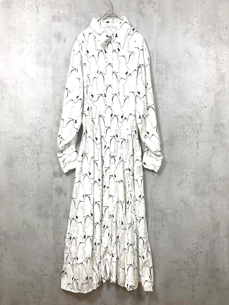 ゆうパケットOK JEANASIS ジーナシス JS071426MC 定価12100円 アソートガラフレアロング ワンピース sizeF/白 ■■拍卖