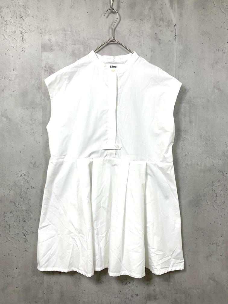 ゆうパケットOK Libra Cue リブラキュー LBEMR0521001 バンドカラータック切り替え ブラウス シャツ sizeF/白 ■◆拍卖