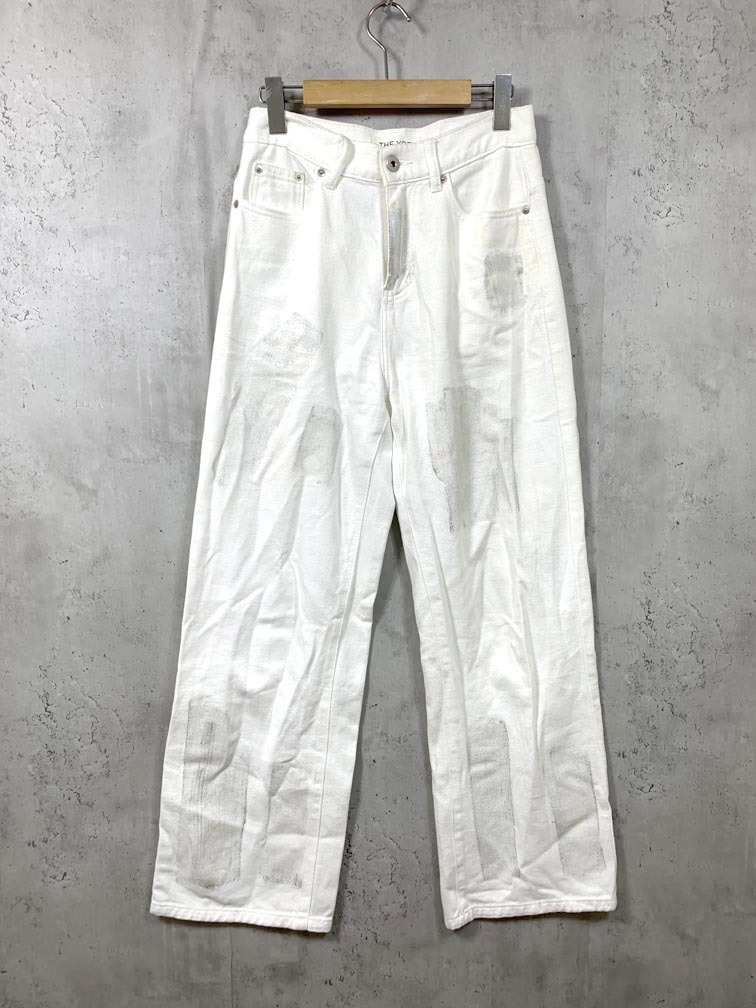 ゆうパケットOK THE YOn ザヨン TY24165 定価7480円 箔プリントデニム パンツ sizeM/白 ■■拍卖