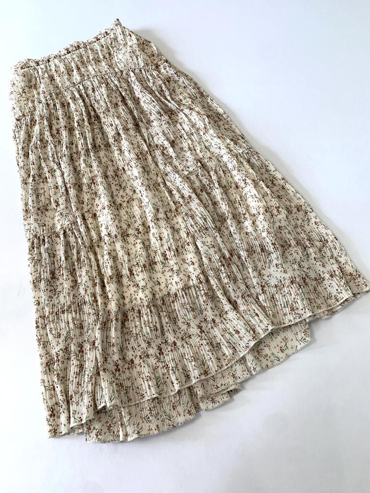 ゆうパケットOK tocco closet 186-148584 定価4290円 フラワープリントマジョリカプリーツ スカート sizeM/ベージュ■◆拍卖
