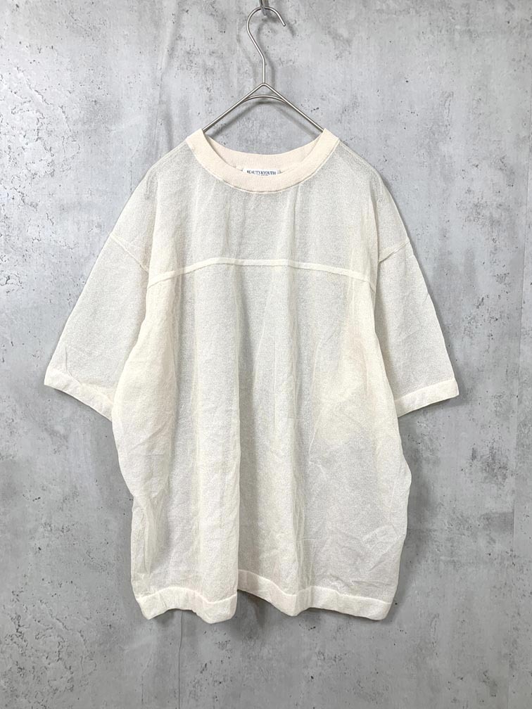 ゆうパケットOK BEAUTY&YOUTH ビューティー&ユース 定価12100円 シアークルーネック ショートスリーブ ニット セーター ベージュ ■■拍卖