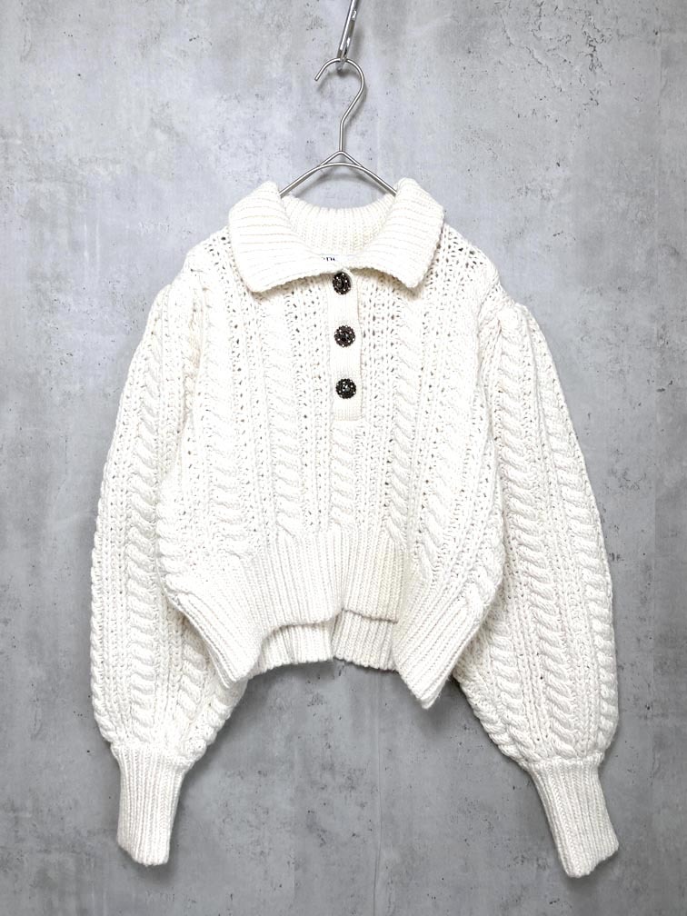 ZARA ザラ 5755/116/712 襟付きボリュームショート丈 ニット セーター sizeM/白 ◆■拍卖