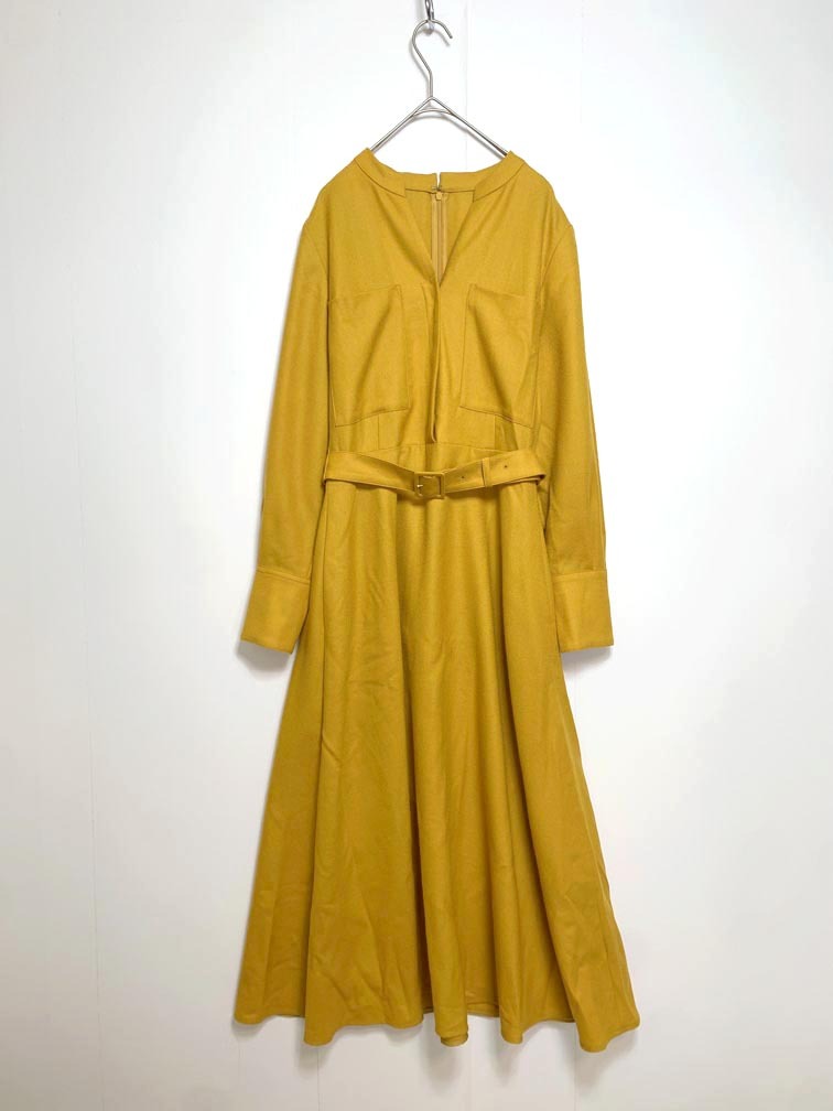 ゆうパケットOK 美品 allureville アルアバイル 定価37400 ジョーゼット ウール ベルト付き スラッシュネック ワンピース size1/黄 ■◇◎拍卖