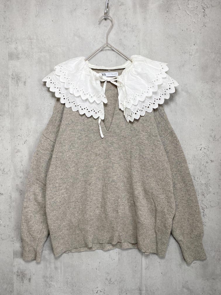 ZARA ザラ 付け襟 デタッチャブルネックウール ニット セーター sizeM-L/グレー ■■拍卖