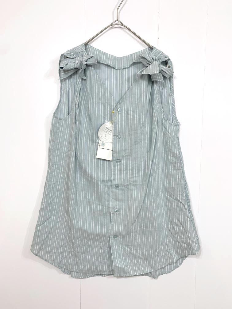 ゆうパケットOK 新品 Rope Picnic ロペピクニック 接触冷感 ストライプショルダーリボン ブラウス シャツ size40/水色 ■◆拍卖