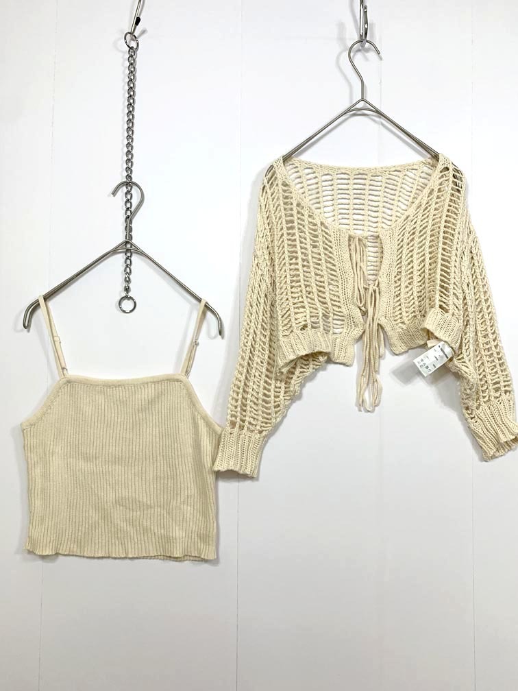 ゆうパケットOK 美品 Chico フーズフー チコ メッシュ2wayリボンカーデ+キャミSET アンサンブル カーディガン sizeF/アイボリー ■■拍卖