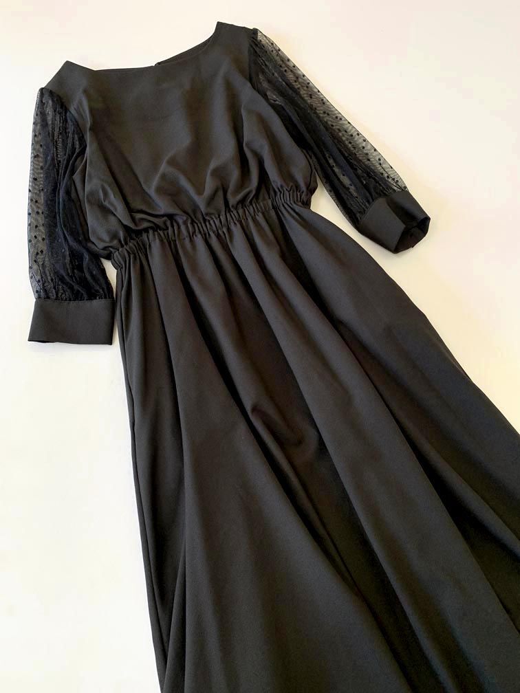 ゆうパケットOK 美品 PREFERIR チュールスリーブワンピース ワンピース sizeM/黒 ■◇拍卖