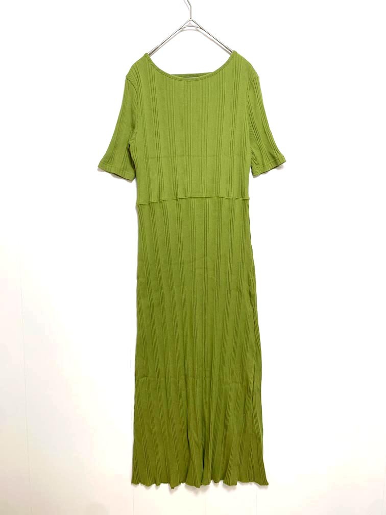 ゆうパケットOK Ray BEAMS レイビームス 63-26-0581-370 定価10780円 リブ バック レースアップ ワンピース 黄緑 ■◆拍卖