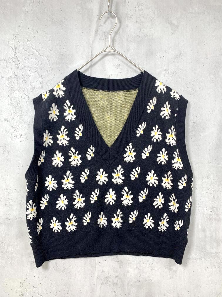 ゆうパケットOK Fano Studios ファノ ストゥディオズ FX20S268 定価11980円 フラワージャガード ニット ベスト sizeM/黒 ■■拍卖