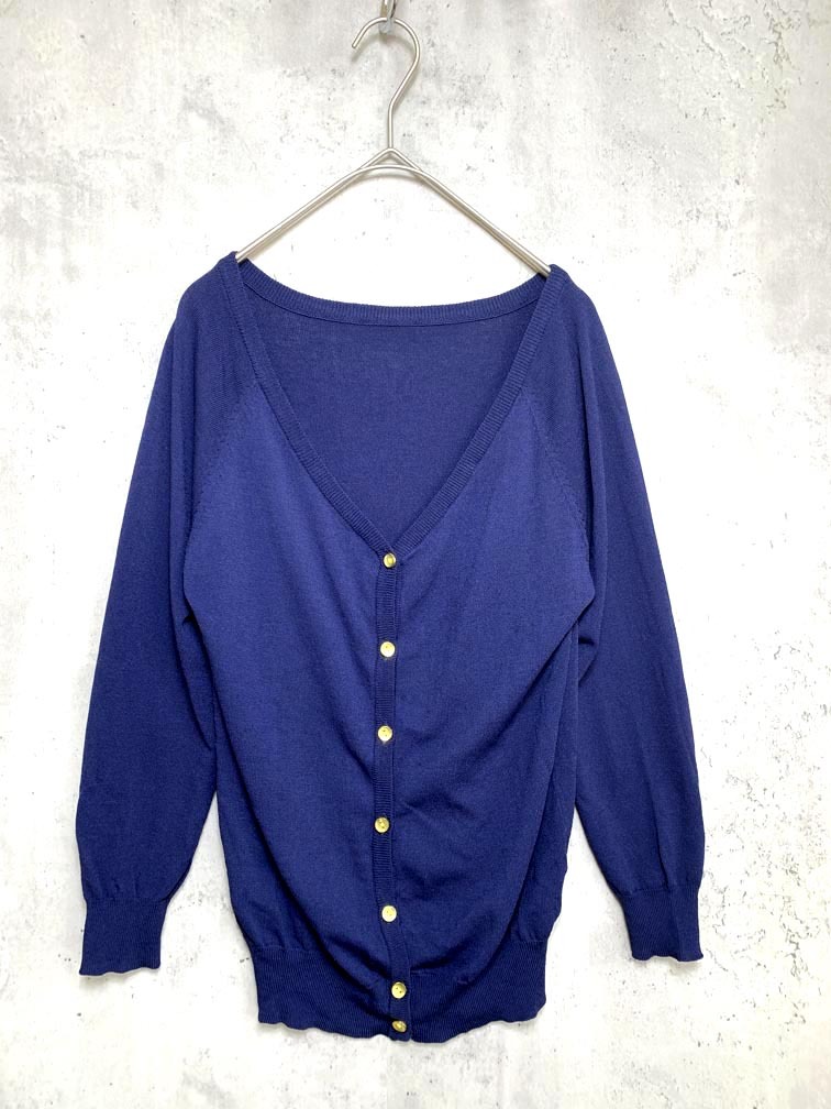 ゆうパケットOK 美品 OPAQUE.CLIP オペークドットクリップ レーヨン ?ネック カーディガン size38/紺 ■■拍卖