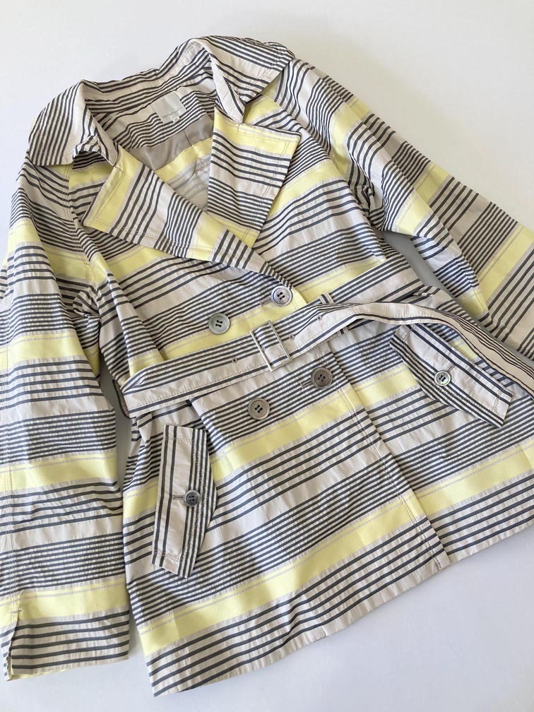 ゆうパケットOK Brahmin ブラーミン ポリエステル ボーダー ダブル コート ジャケット size38/黄 ■■拍卖