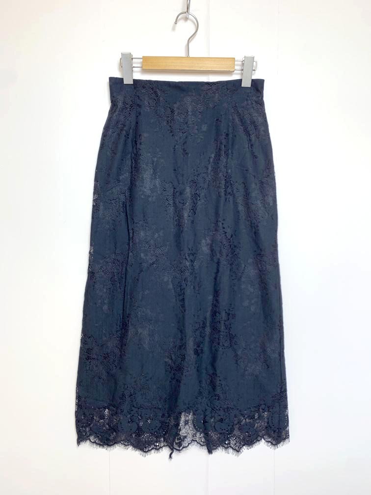 ゆうパケットOK Rope Picnic ロペピクニック GDC-11110-A ラッセルレース スカート size38/紺 ■◆拍卖