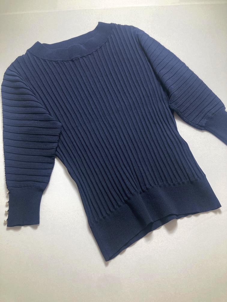 ゆうパケットOK 組曲 クミキョク KRWXNA0250 定価9900円 七分袖 メイクアップカラー ニット セーター size2/紺 ◇■拍卖