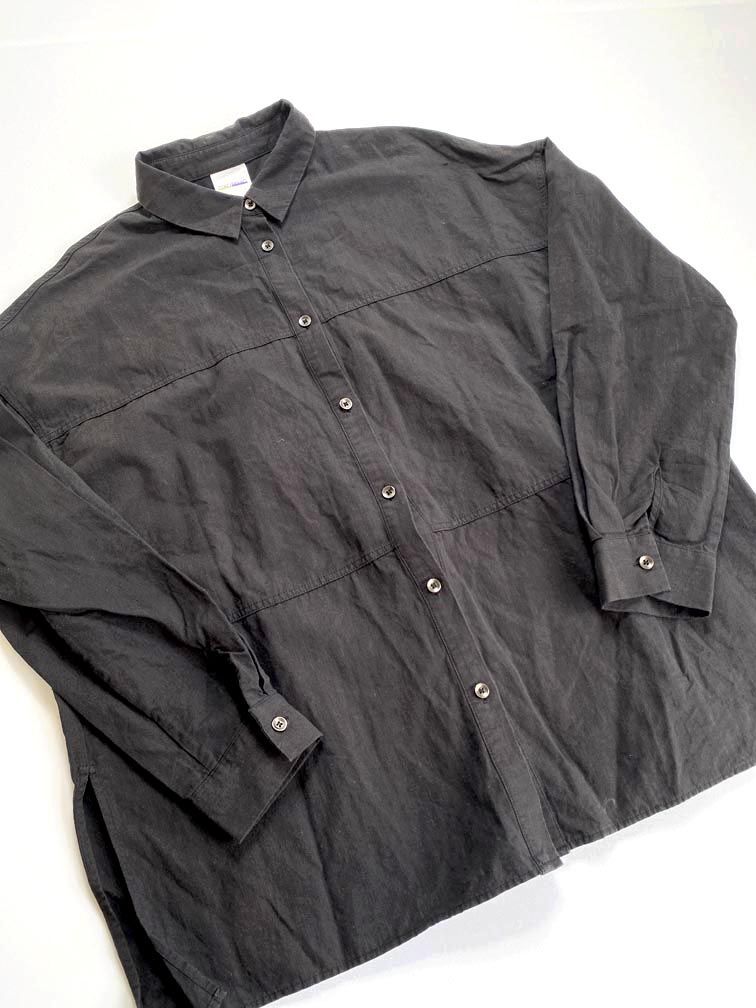 ゆうパケットOK CIAOPANIC チャオパニック 綿麻 切り替え ロングスリーブ ワイド シャツ sizeF/黒 ■■拍卖