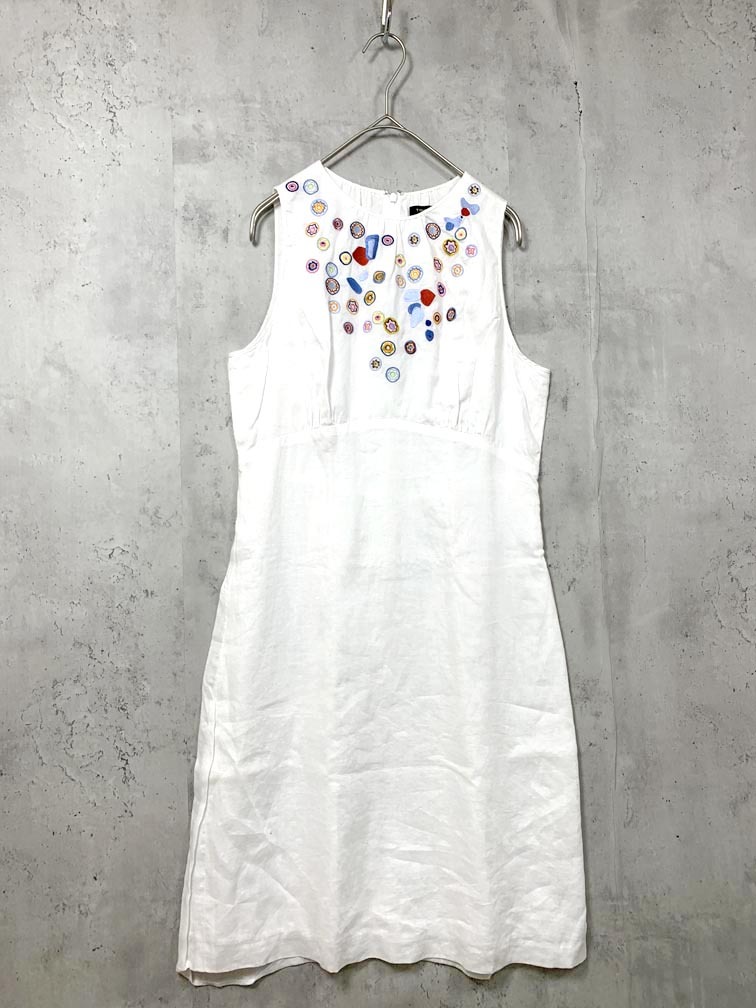 ゆうパケットOK TOCCA トッカ ラミー 麻 刺繍 ノースリーブ ワンピース size4/白 ■◆拍卖