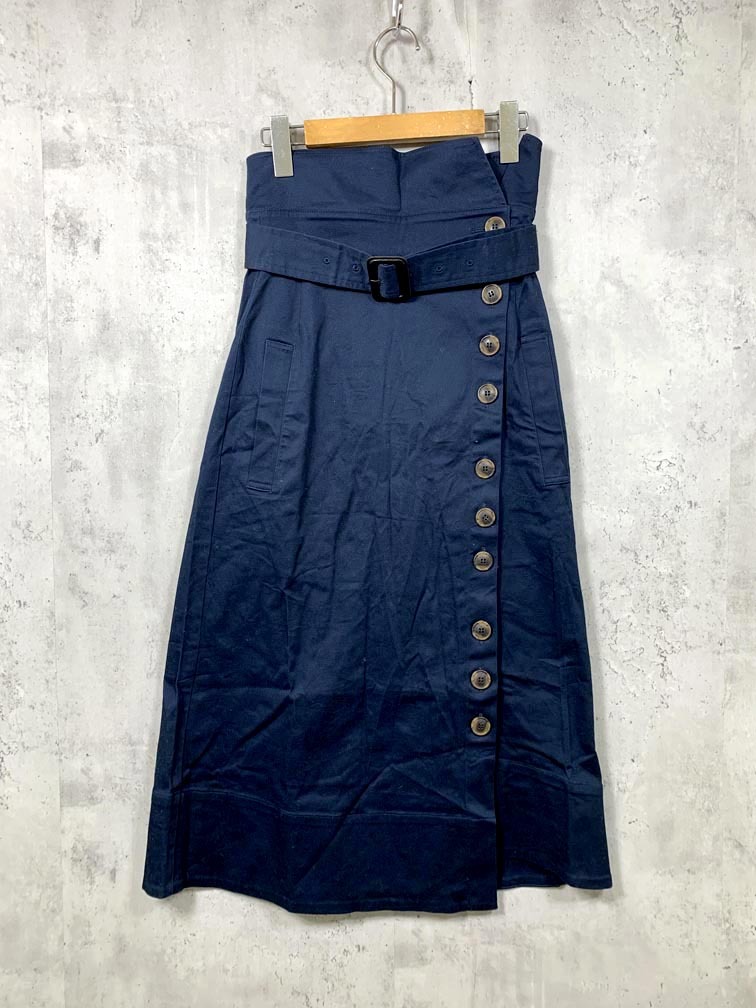 ゆうパケットOK MOUSSY マウジー 010CSS30-0600 定価9878円 FRONT BUTTON FLARE スカート size1/紺 ■■拍卖