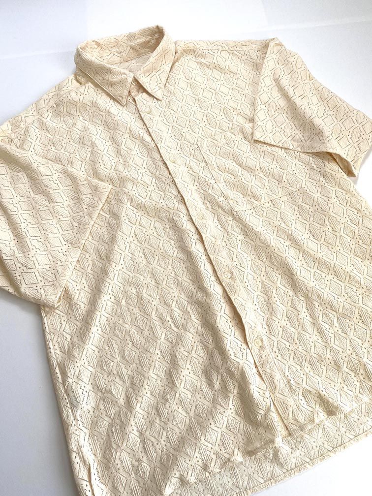 ゆうパケットOK 美品■JAVA jv1070044 格子柄レースオーバーサイズ シャツ sizeXL/ライトベージュ■◆拍卖