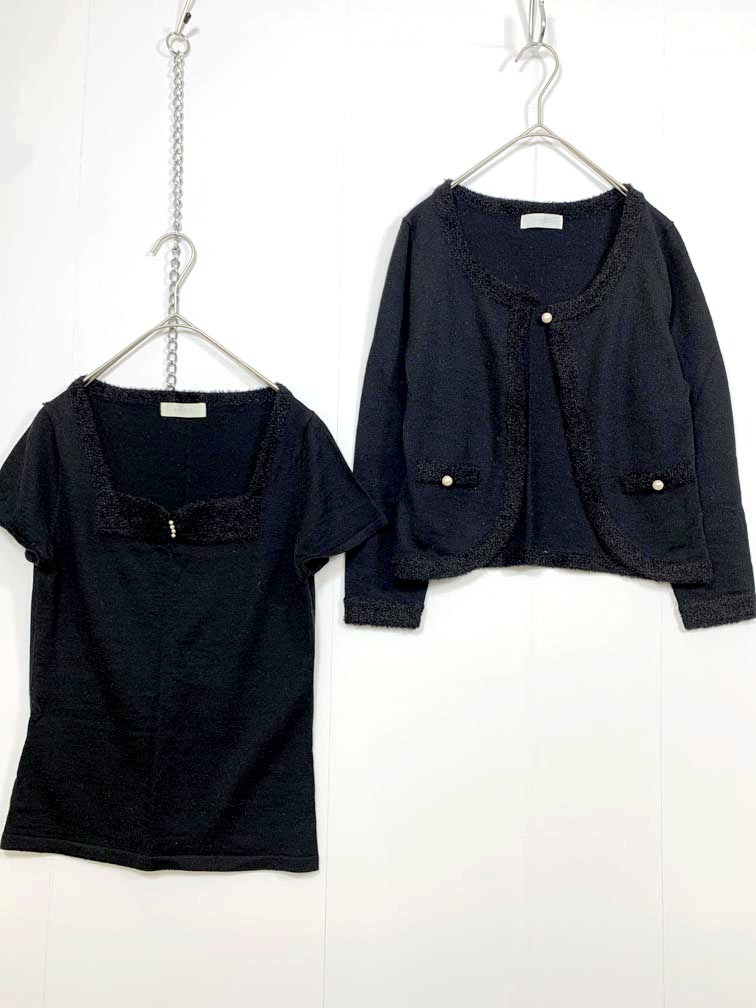 ゆうパケットOK any SiS エニィスィス ニット 半袖トップス パールボタン アンサンブル カーディガン size2/黒 ■■拍卖