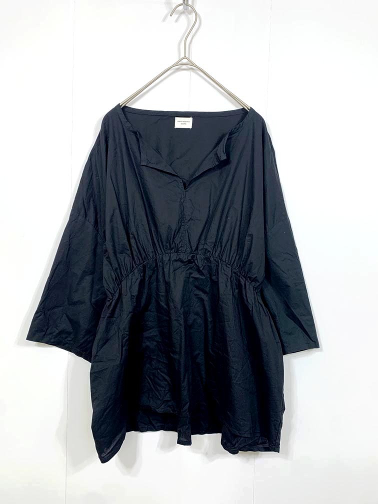 ゆうパケットOK URBAN RESEARCH DOORS アーバンリサーチドアーズ コットン ギャザー 5分袖 ブラウス シャツ sizeone/黒 ■◆拍卖