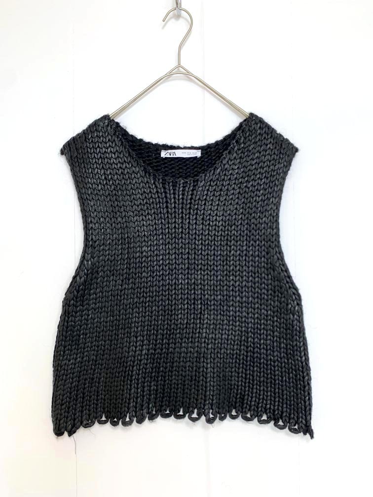 ゆうパケットOK ZARA ザラ 2893/138/800 コーディングニット ベスト sizeM/黒 ■■拍卖