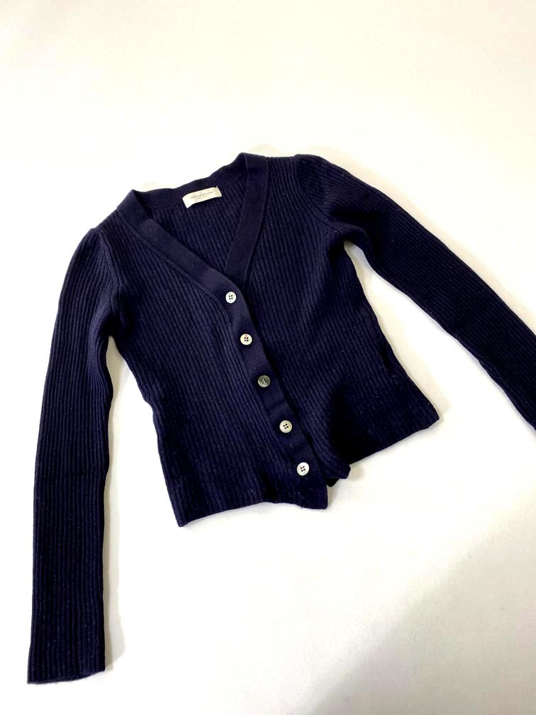 ゆうパケットOK TOMORROWLAND トゥモローランド ウール リブ ニット カーディガン 紺 ◇■拍卖