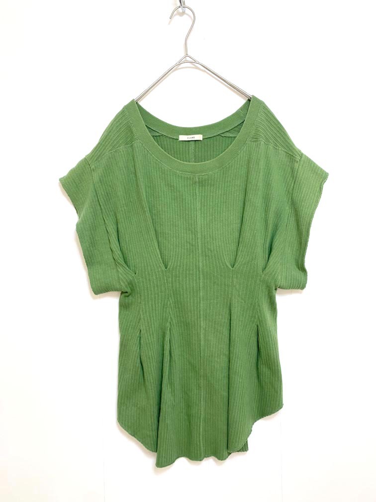ゆうパケットOK CLANE クラネ 12105-1212 定価17600円 YAKKO SLEEVE HEAVY リブ カットソー size1/緑 ■◆拍卖