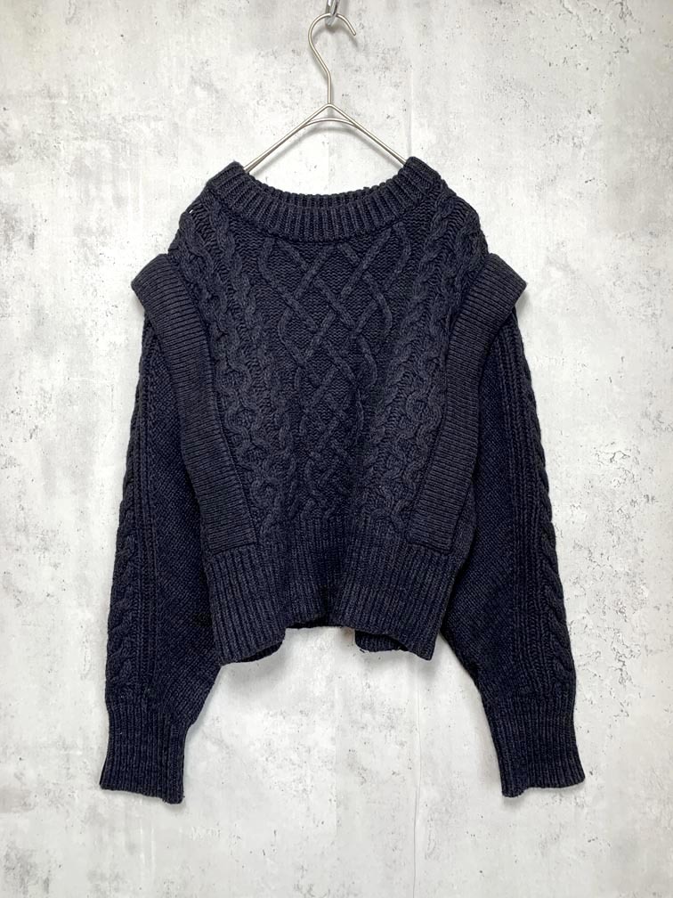 MOUSSY マウジー 010DA770-5990 LAYERED LIKE ケーブル ニット セーター sizeF/黒 ◆■拍卖