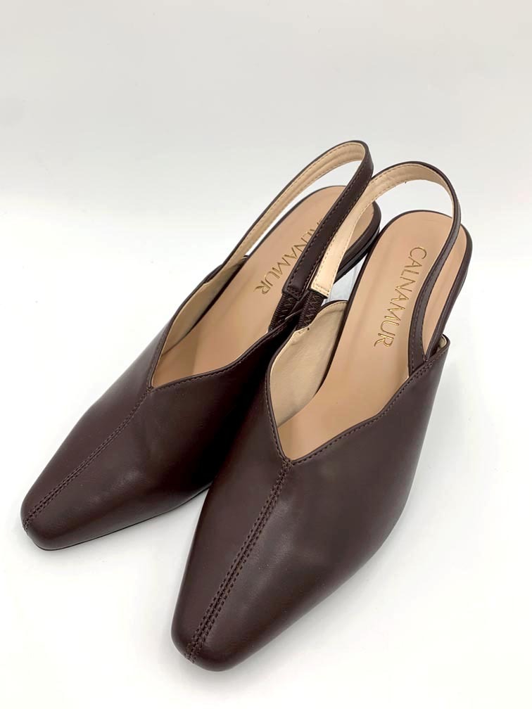 CALNAMUR カルナムール バックストラップ クリアヒール パンプス sizeL/茶 ■◆拍卖