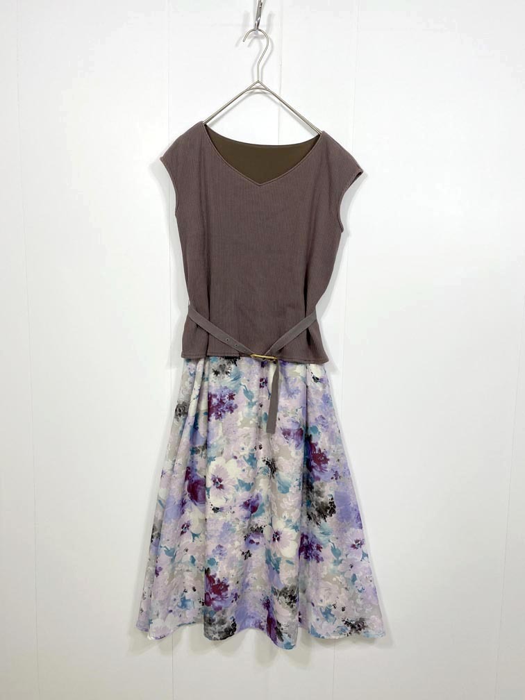 ゆうパケットOK PROPORTION プロポーション ボディドレッシング 定価14190円 シアーフラワードッキング ワンピース sizeS/ラベンダー ■◆拍卖