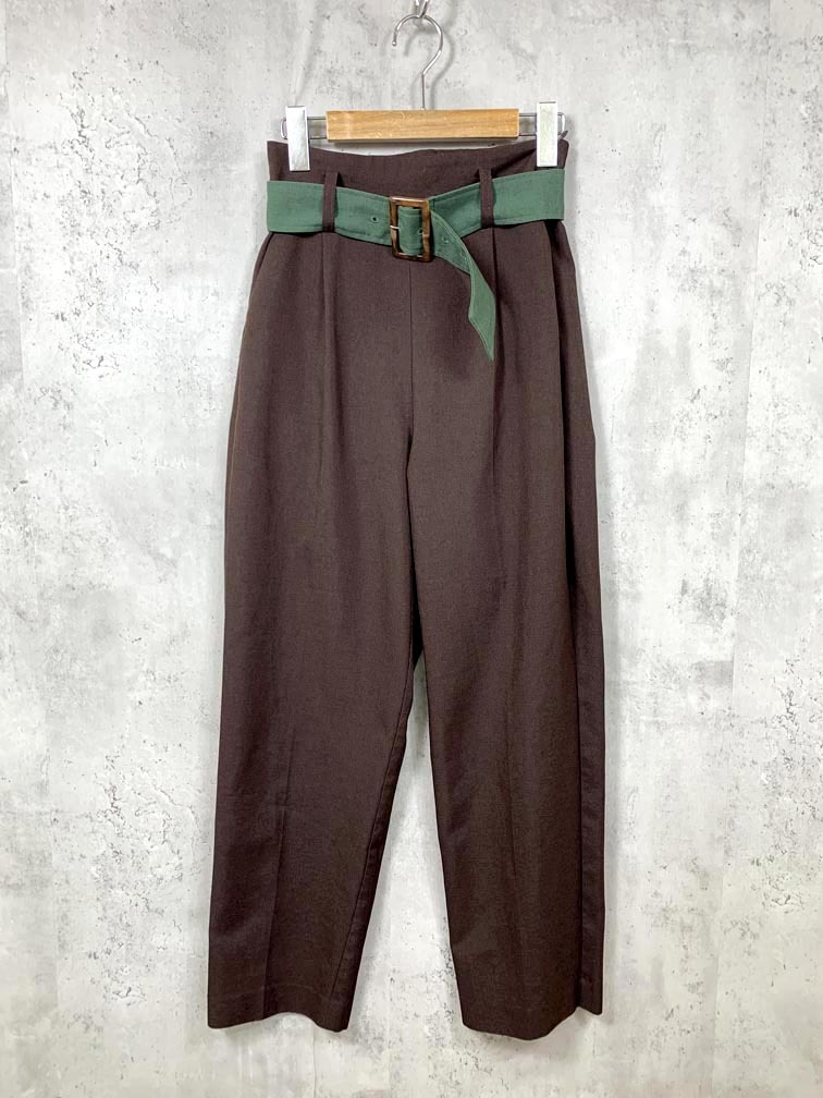 ゆうパケットOK MOUSSY マウジー 010BAA30-6610-1 定価7678円 WAIST BELT TUXEDO PANTS パンツ size1/茶 ■■拍卖