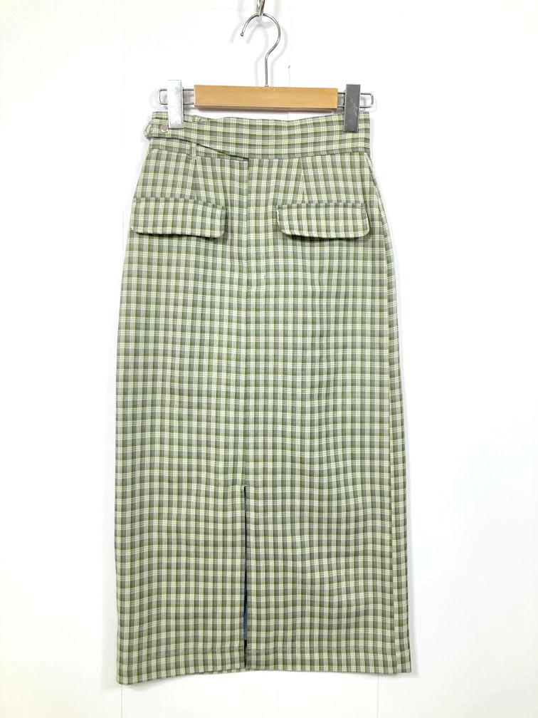 ゆうパケットOK 美品■FREE’S MART フリーズマート チェック ロング タイト スカート sizeS/黄緑■■拍卖