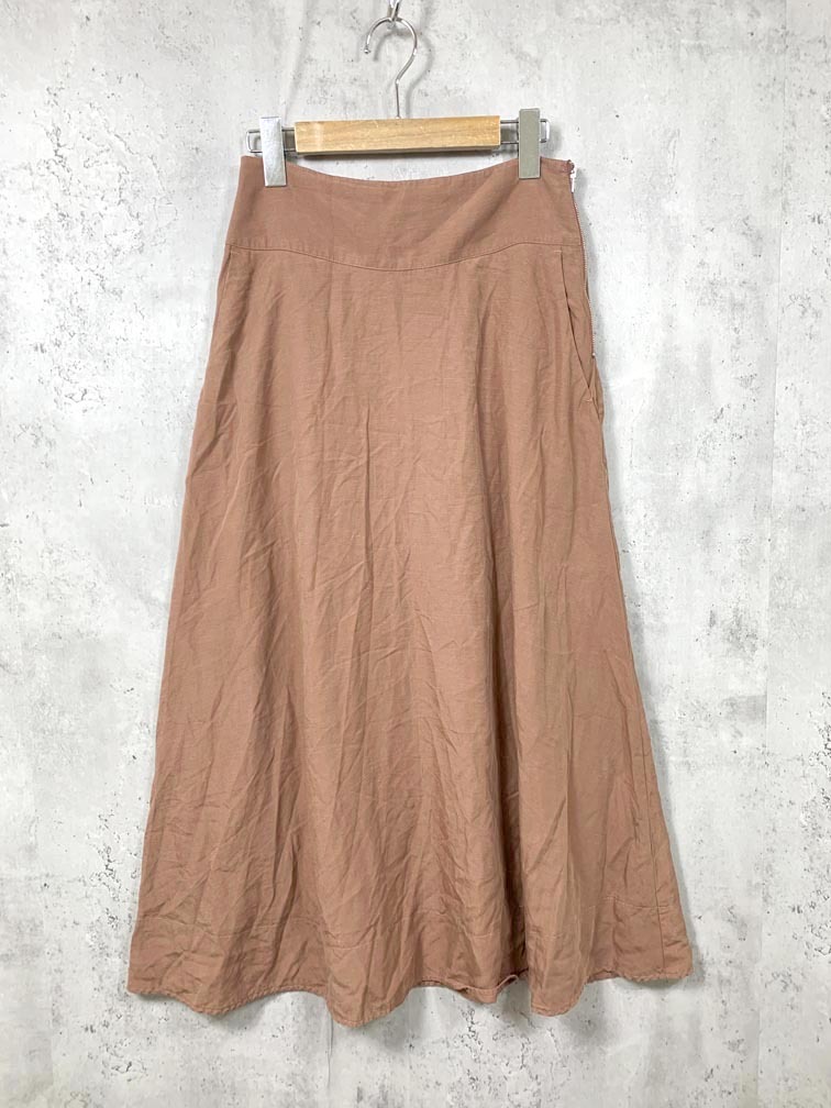 ゆうパケットOK Mila Owen ミラオーウェン 09WFS201126 タイトフレアリネン スカート size1/キャメル■◆拍卖