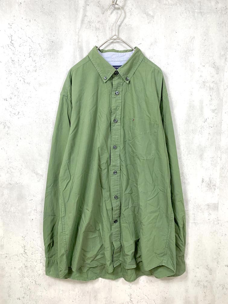 ゆうパケットOK TOMMY HILFIGER トミーヒルフィガー 長袖 ボタンダウン シャツ sizeM/カーキ ■■拍卖