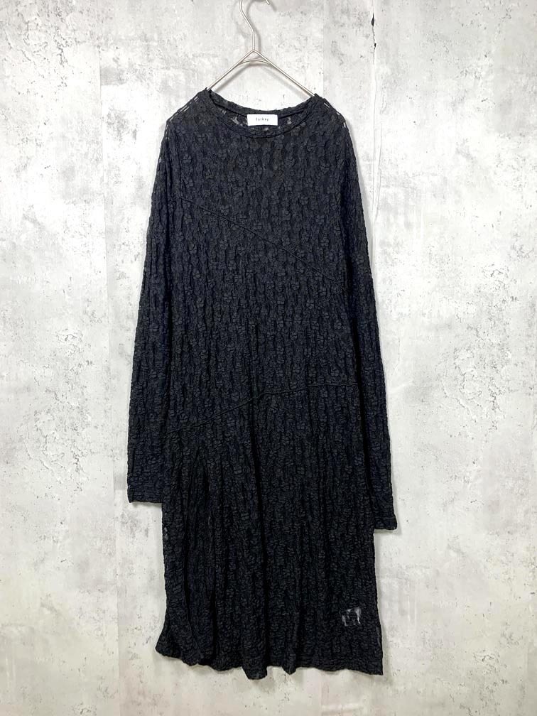 ゆうパケットOK forksy. フォルクシー FOop457 フラワーレースメロー切り替えシアースリット ワンピース sizeF/黒 ■■拍卖