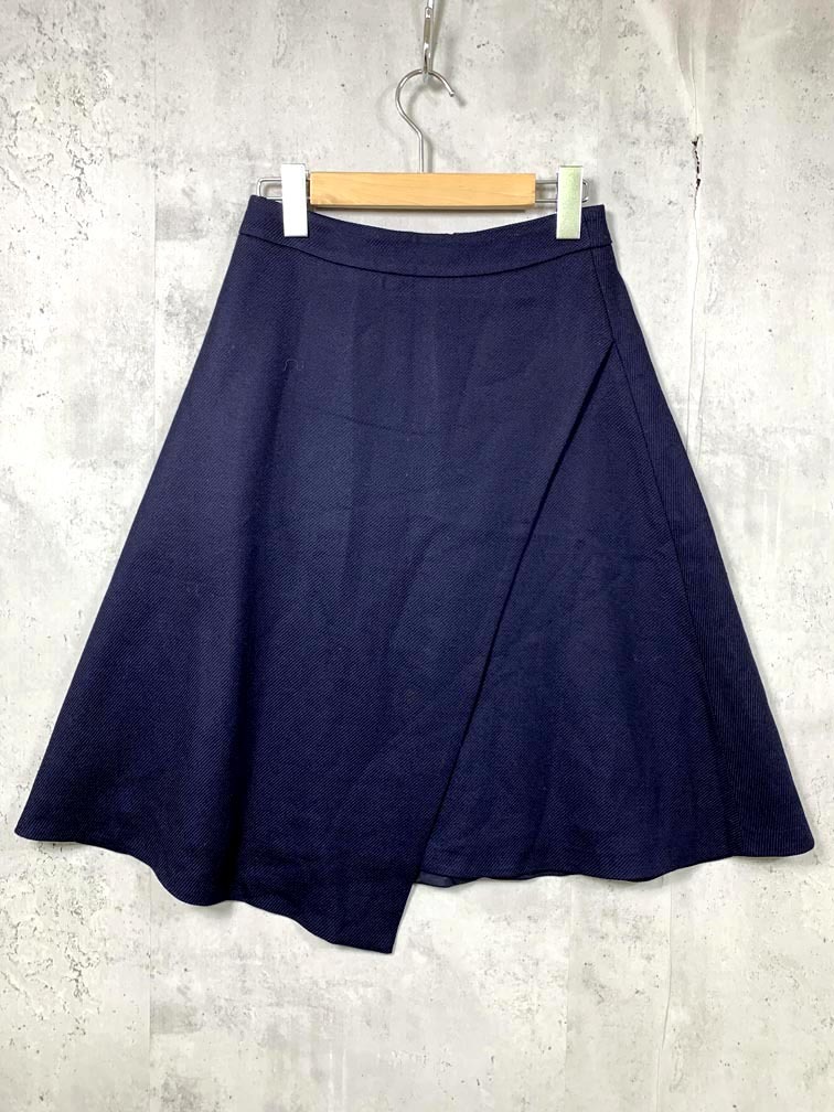 ゆうパケットOK ESTNATION エストネーション 62-109-09-110276 定価28600円 ウールフラノフレア スカート size36/紺 ■■拍卖
