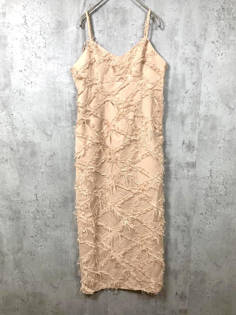 ゆうパケットOK 美品 callautia カラウティナ フリンジジャガードキャミ ワンピース sizeM/ベージュ ■■拍卖