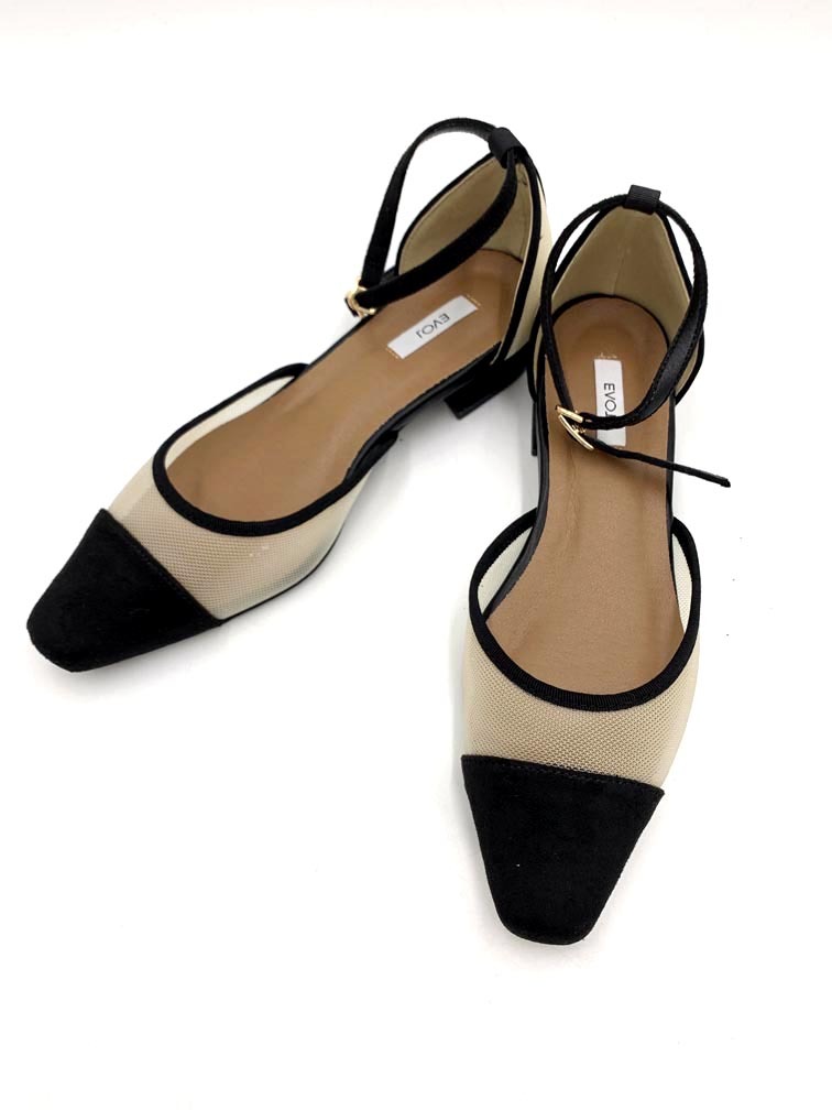 EVOL イーボル 定価7920円 チュール セパレート パンプス size22.5/黒xベージュ ■◇拍卖