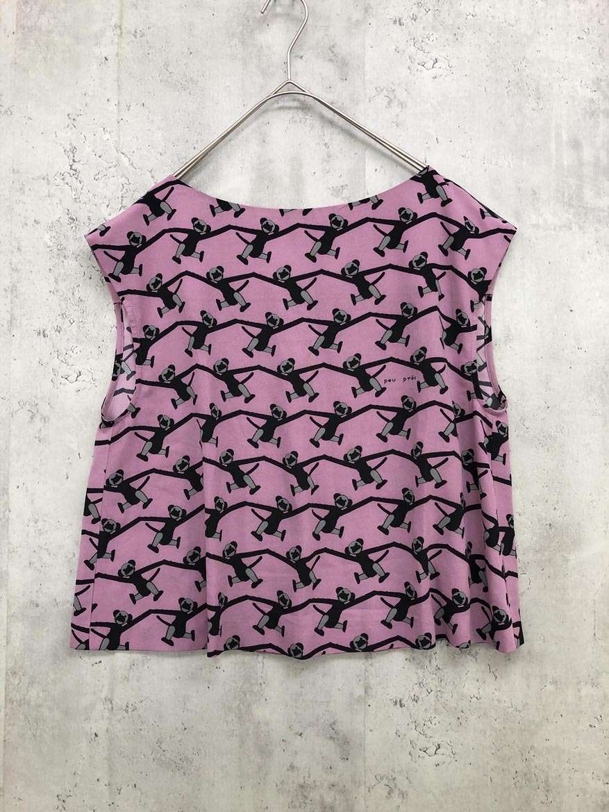 ゆうパケットOK peu pres プープレ ノースリーブ プリーツ ブラウス シャツ sizeF/総柄 ■◆ ☆ fga3 レディース拍卖